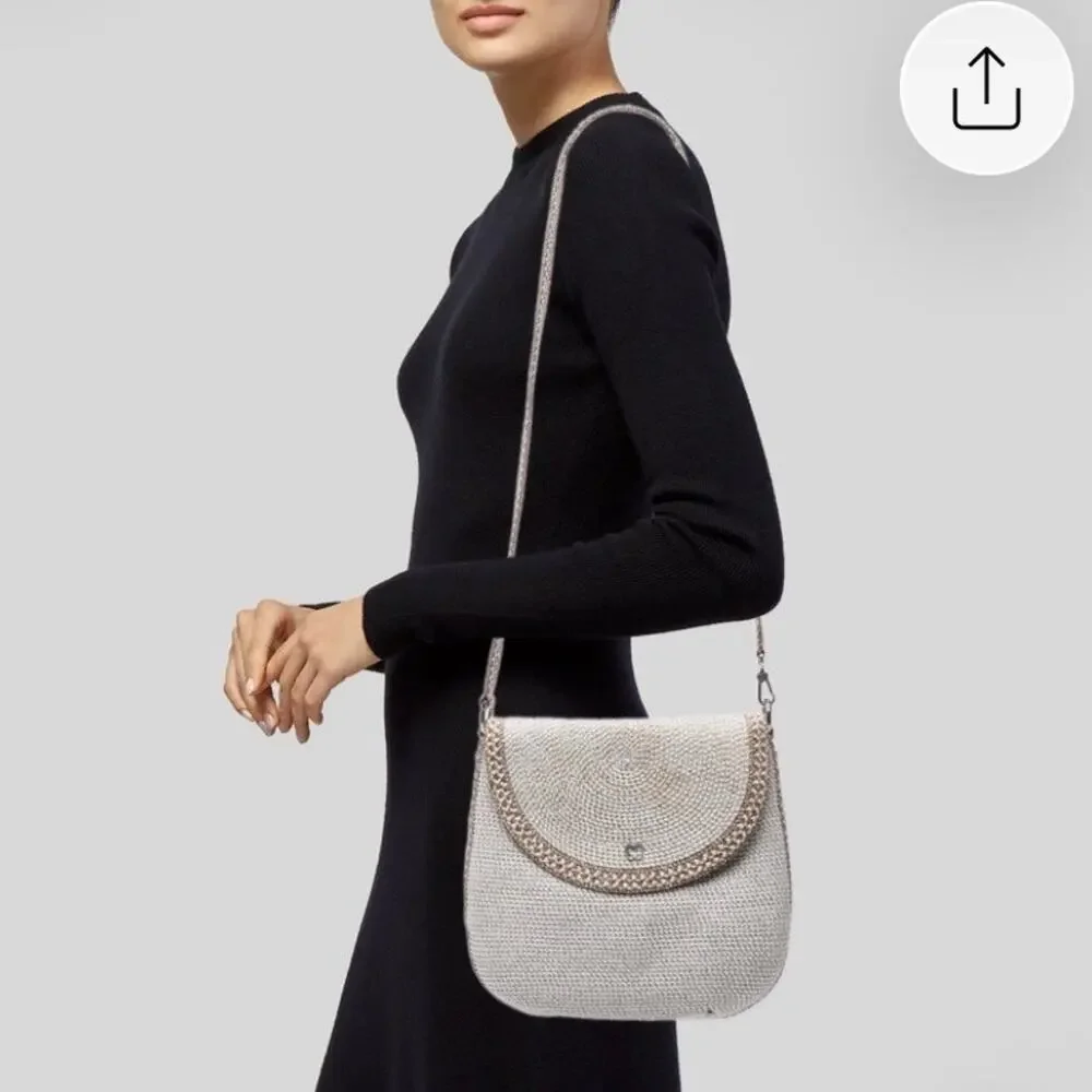 Eric Javits straw crossbody/shoulder bag White woven & metallic silver and gold